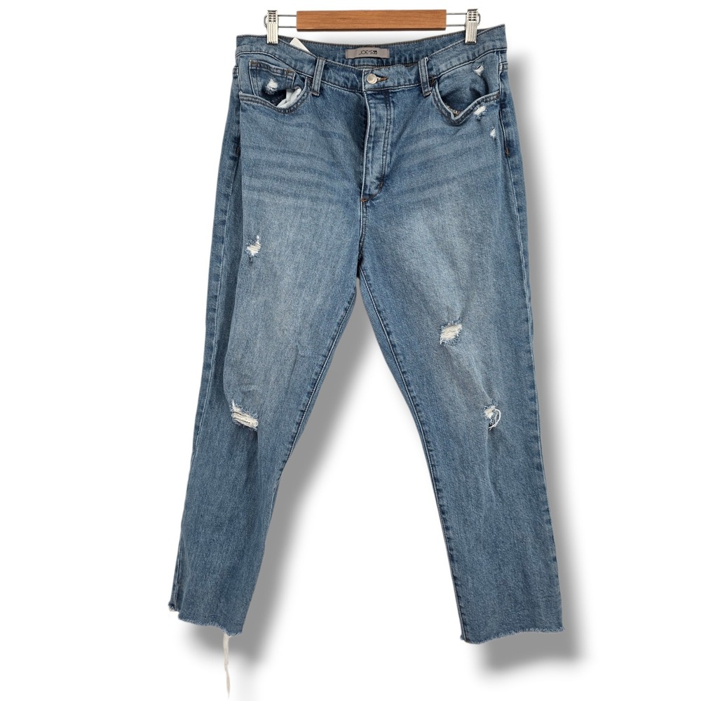 Joes Jeans The OG Delia Distressed‎ High Rise Straight Leg Blue Denim Jeans 33